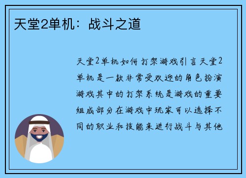 天堂2单机：战斗之道